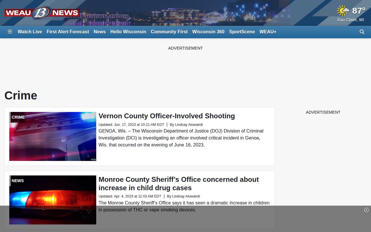 La Crosse County crime news source interface for arrest and court reporting