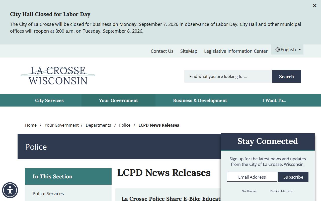 La Crosse Police Department police news arrest-record release page